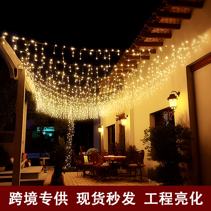 Солнечные гирлянды-сосульки, наружное декоративное освещение, рождественские огни, светодиодные карнизные светильники в виде звездного неба, водопадные светильники